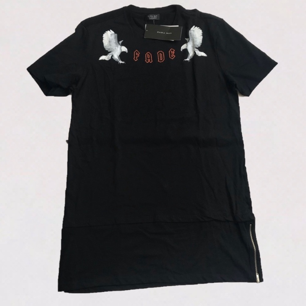 NEW Zara Man Black Long Tee Shirt Large